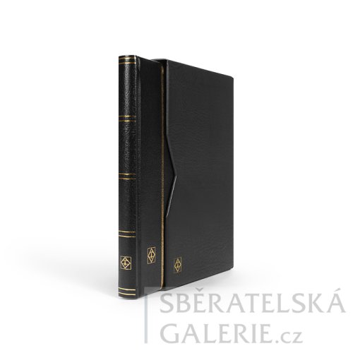 Prémiový zásobník na známky s polstrovanými deskami z koženky (černé listy) - Barva: černá, Počet stran: 32, Pouzdro: ano