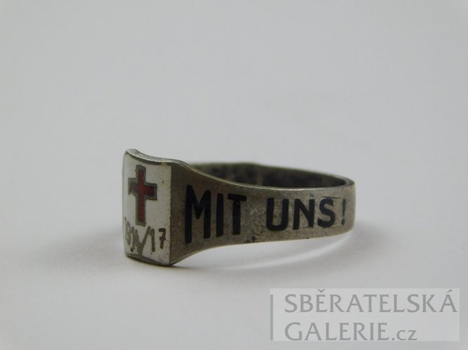 Prvoválečný prsten Červeného kříže 1914 - 1917 - puncované stříbro - GOTT MIT UNS