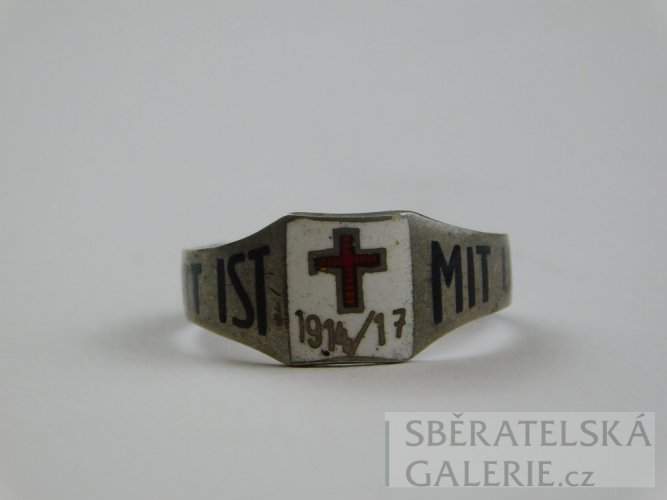 Prvoválečný prsten Červeného kříže 1914 - 1917 - puncované stříbro - GOTT MIT UNS