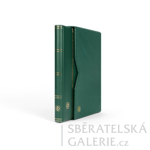 Prémiový zásobník na známky s polstrovanými deskami z koženky (černé listy) - Barva: zelená, Počet stran: 64, Pouzdro: ano