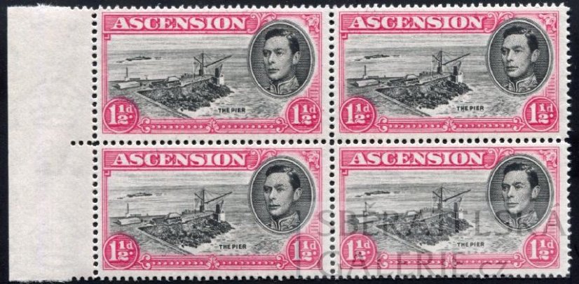 ASCENSION / 1938 SG. 40eb, Jiří VI., Přístav 1½ P černá / karmínová - významný chybotisk