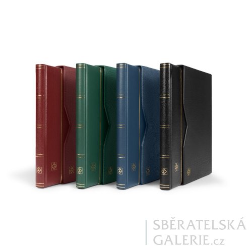 Prémiový zásobník na známky s polstrovanými deskami z koženky (černé listy)