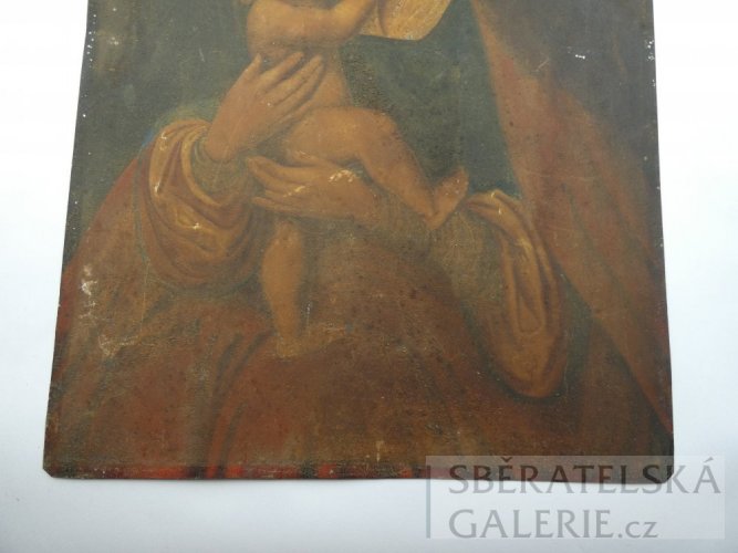 Starožitný obraz - Olej na plechu - Madona s dítětem