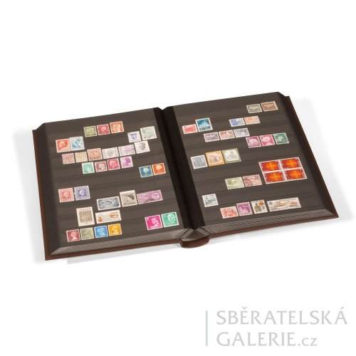 Zásobník na známky Leder, formát DIN A4, 64 černých stran, polstrované desky z pravé kůže. - Barva: hnědá