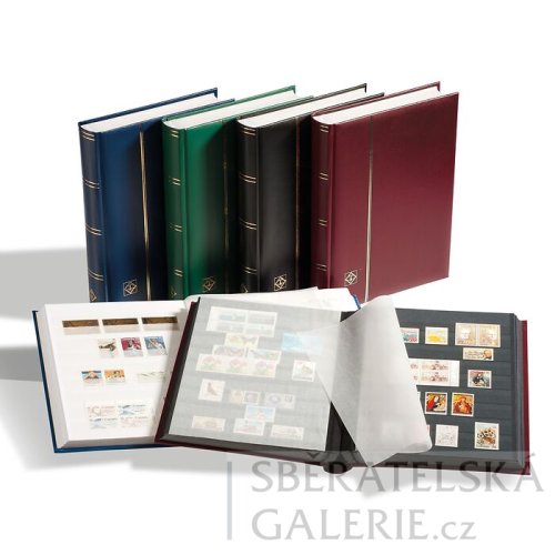 Prémiový zásobník na známky s polstrovanými deskami z koženky (černé listy)
